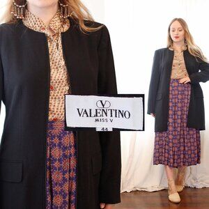 Valentino Miss V black evening long line jacket long sleeve mini dress zip front